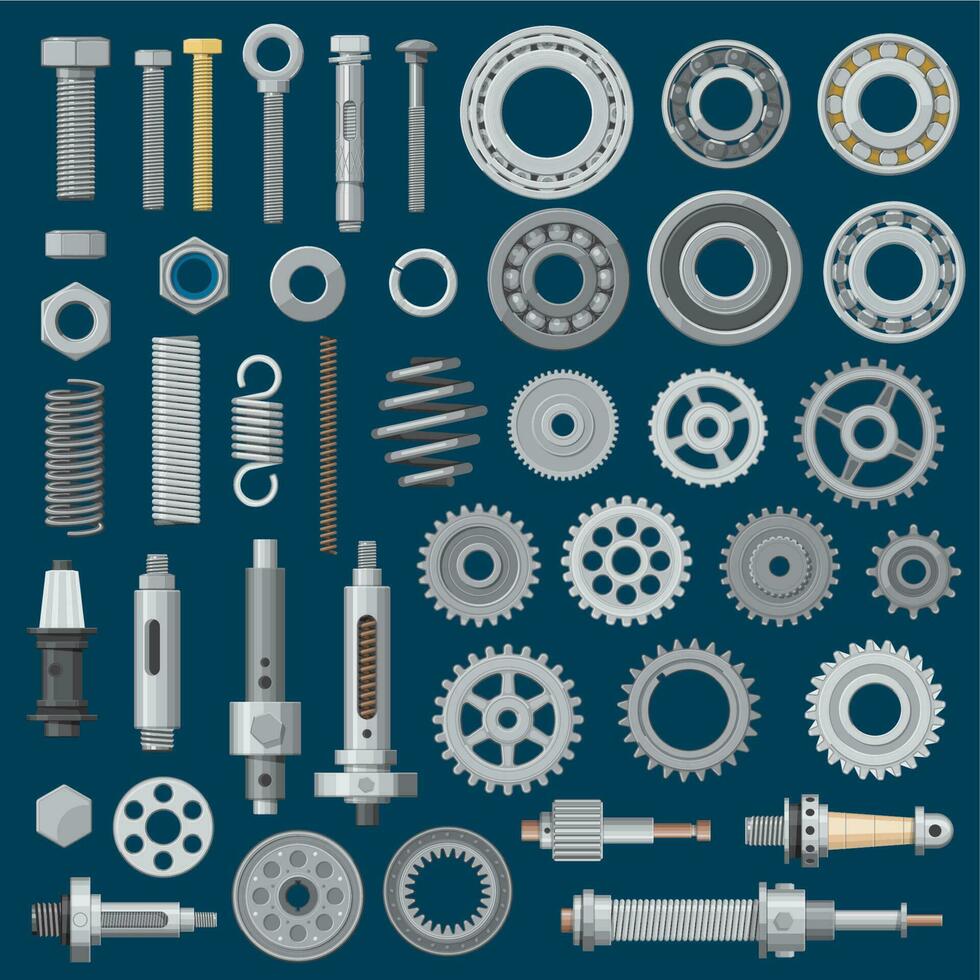 pernos, empulgueras o nueces, construcción hardware herramientas vector