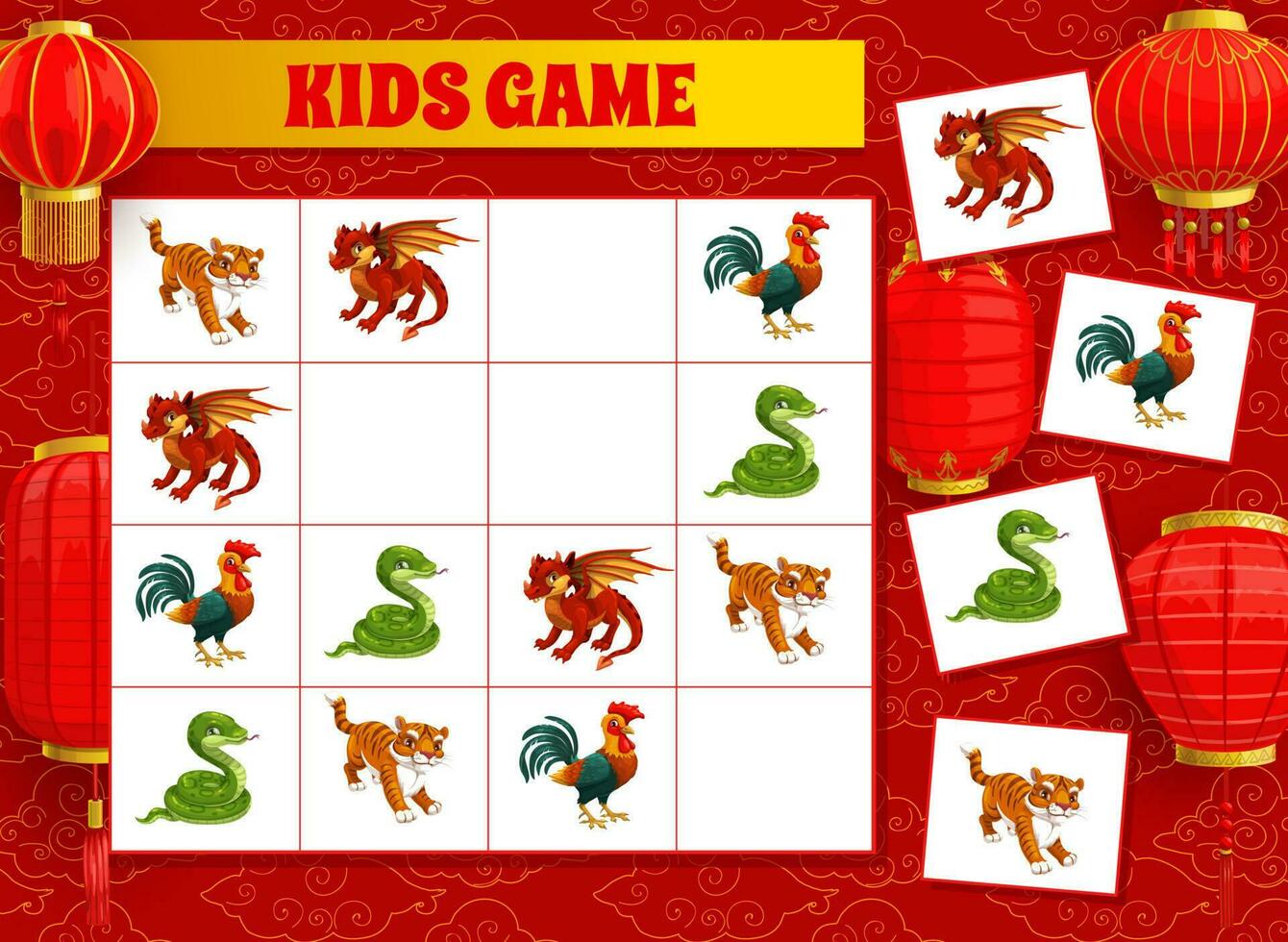 Child riddle, rebus with Chinese New Year animals vector