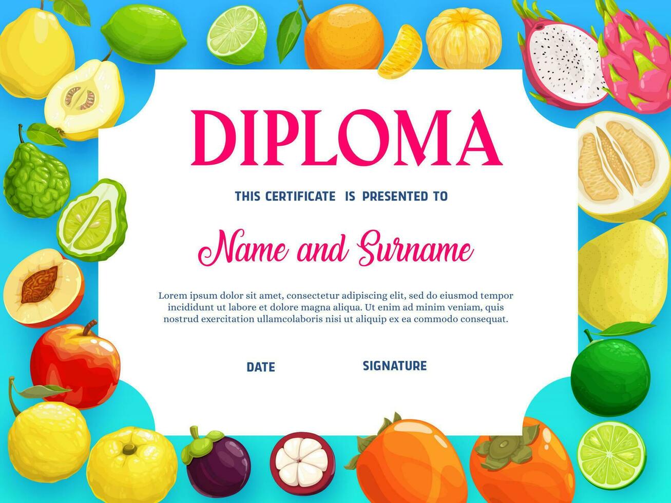 Education school diploma with tropical fruits vector