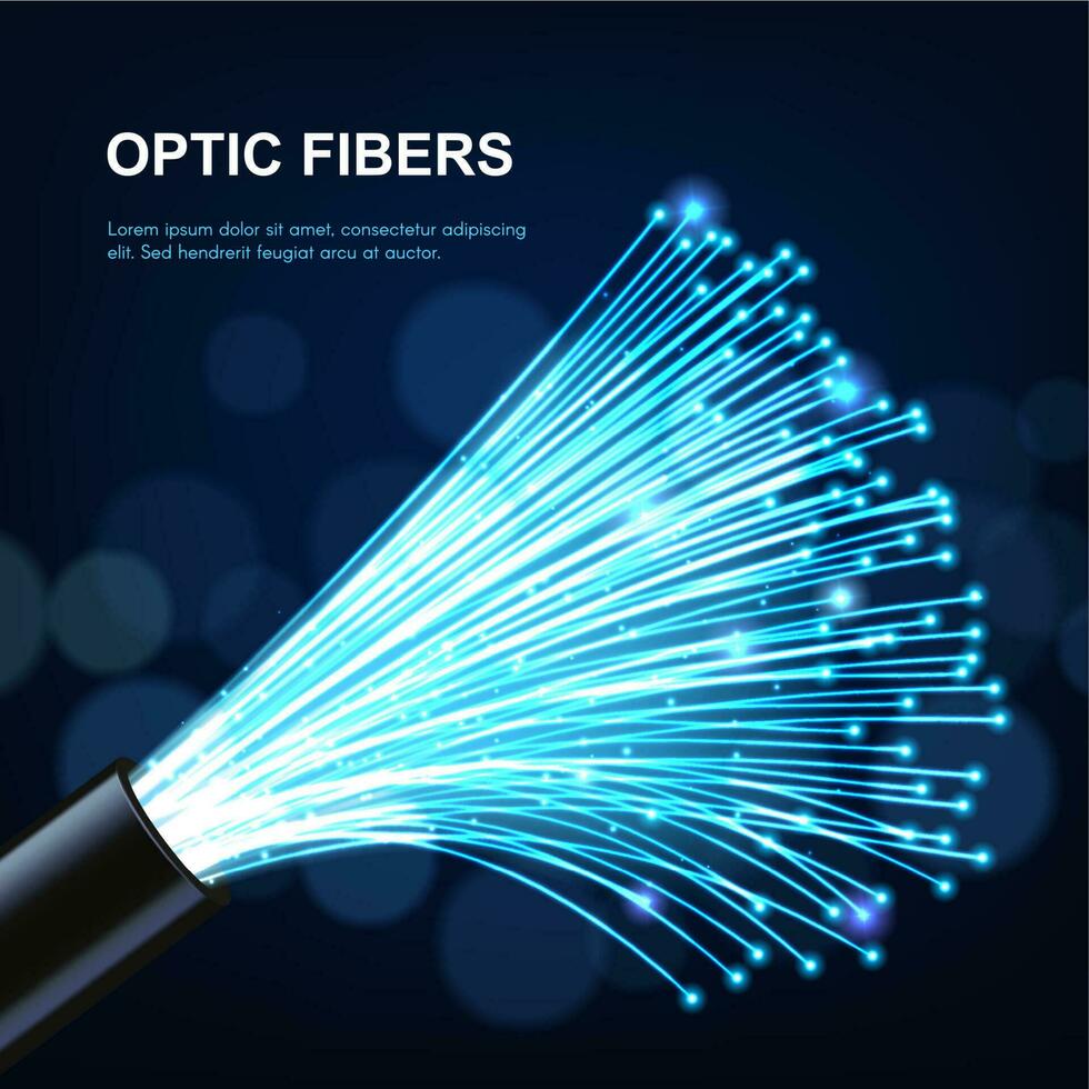 Glowing optical fiber cable or wire, fibre optics vector