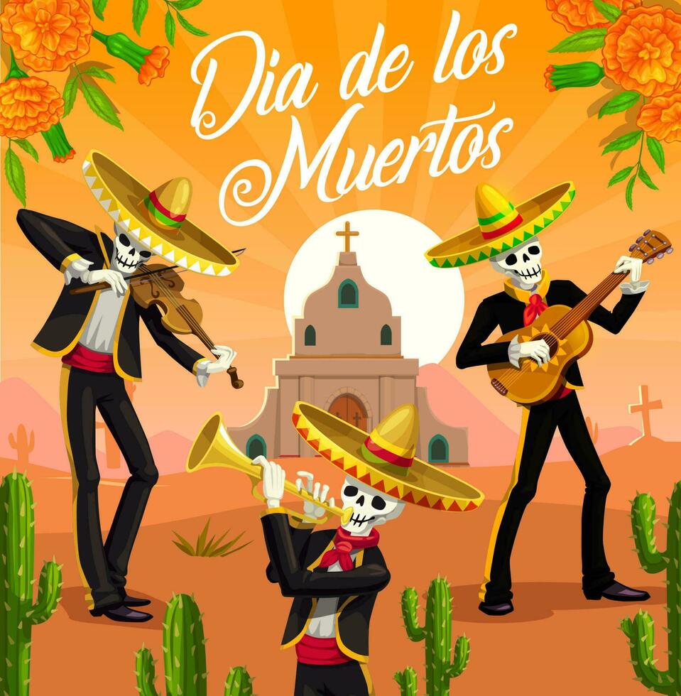 mexicano dia Delaware los muertos Mariachi esqueletos vector