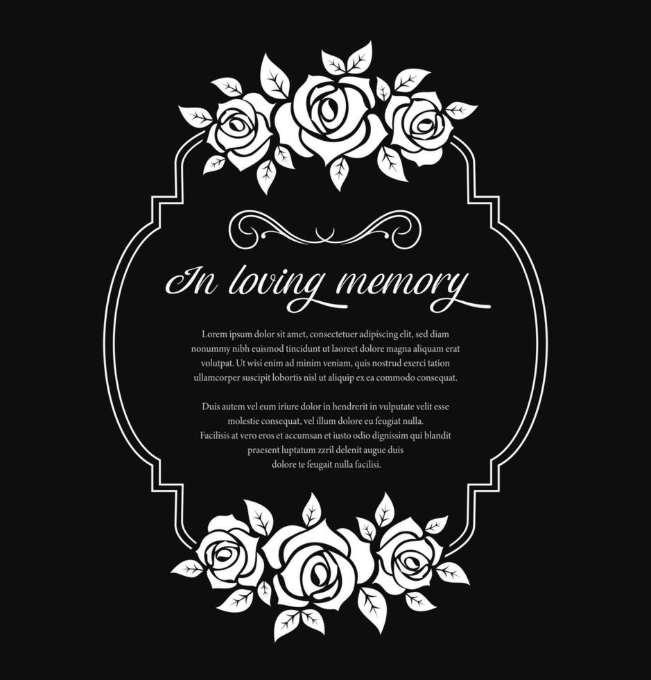 Funeral frame with mourning condolence and roses vector