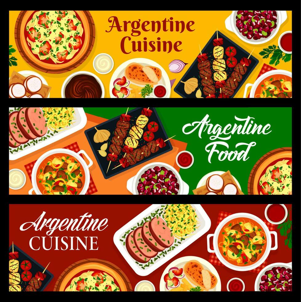 Argentine cuisine restaurant meals vector banners