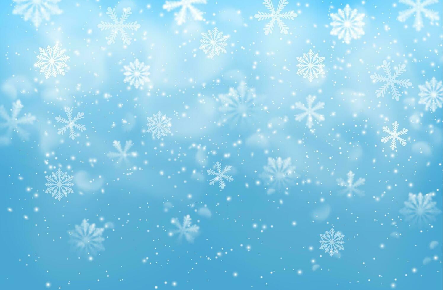 Realistic snow flakes on blue vector background