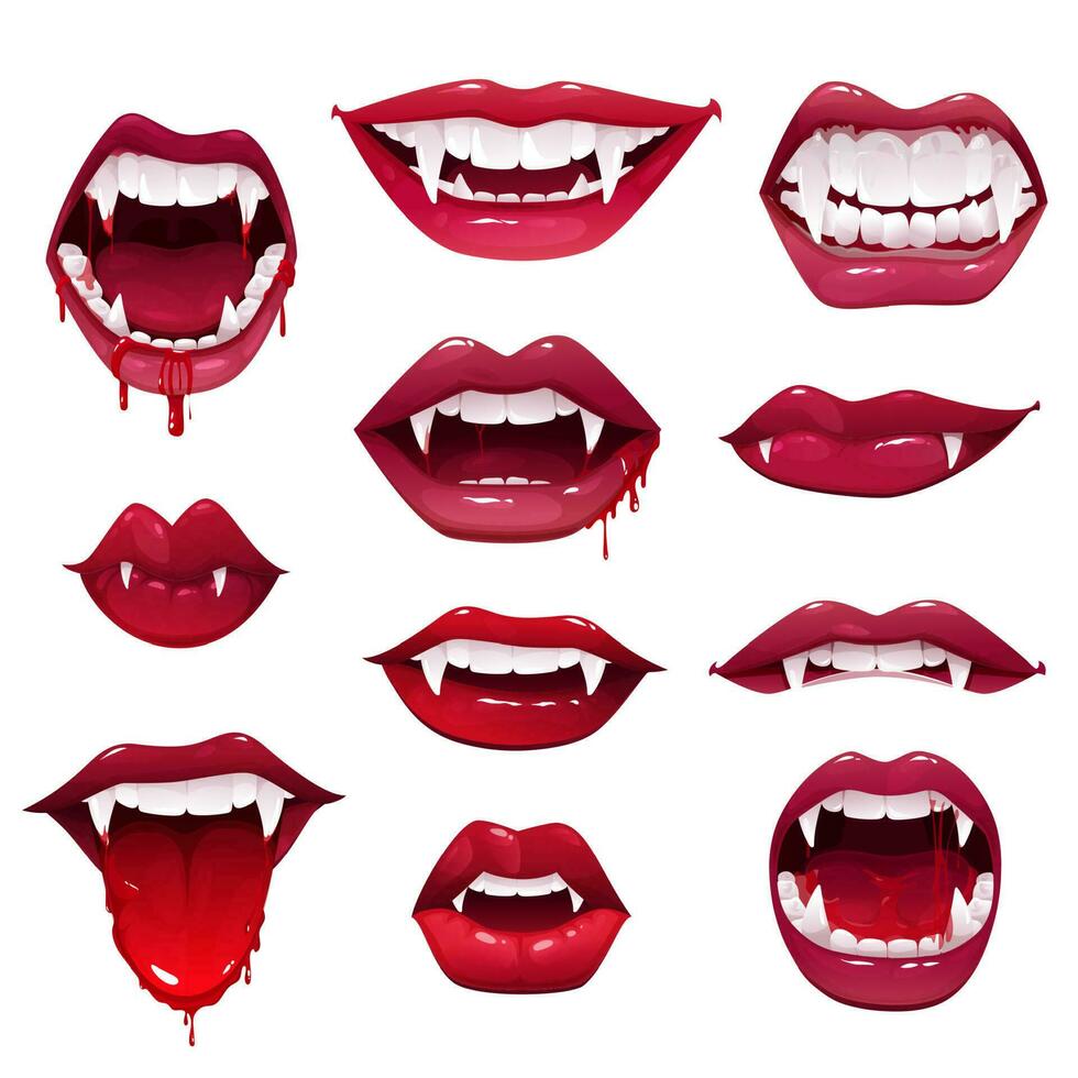 vampiro bocas y dientes conjunto de Víspera de Todos los Santos fiesta vector