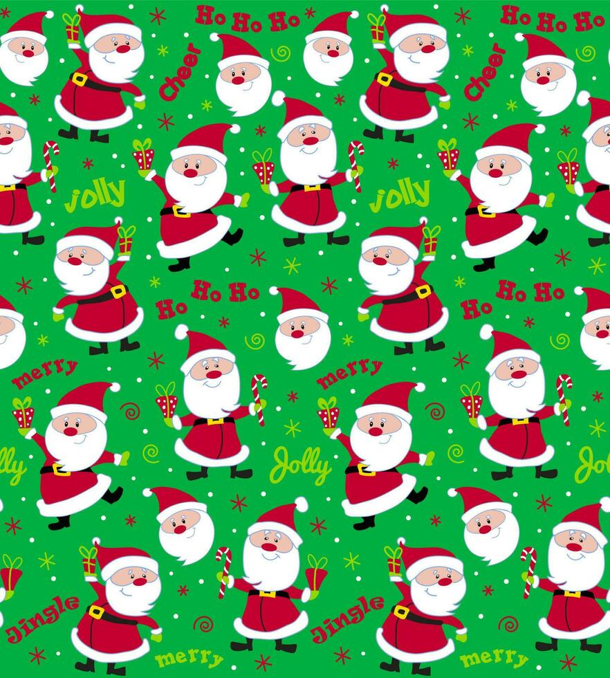 Seamless Pattern of Christmas Cute Santa Claus with  Hohoho and Jolly wordings- Christmas Vector Illustration