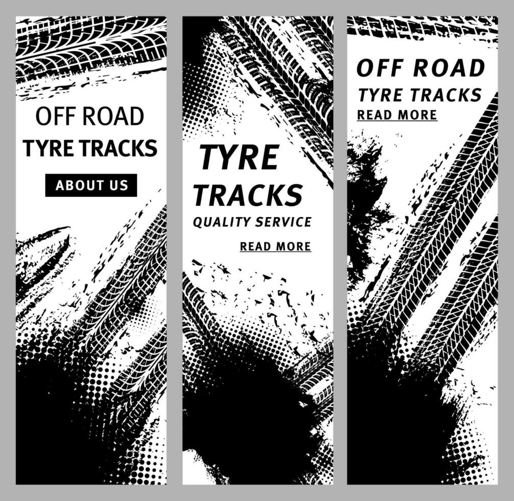 Tire prints, tyre tracks with grunge stained spots vector