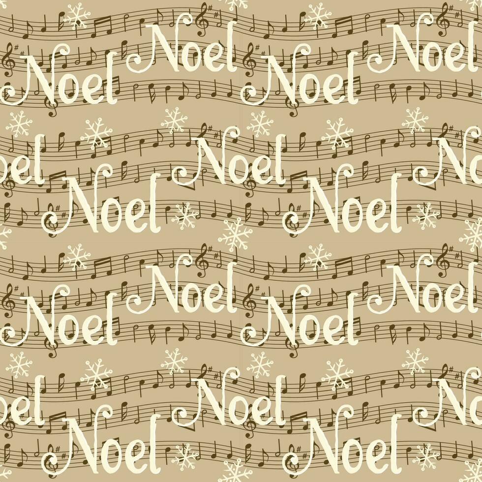 Seamless Pattern of Christmas Musical Notes with Snowflakes and Noel Text-Christmas Vector design