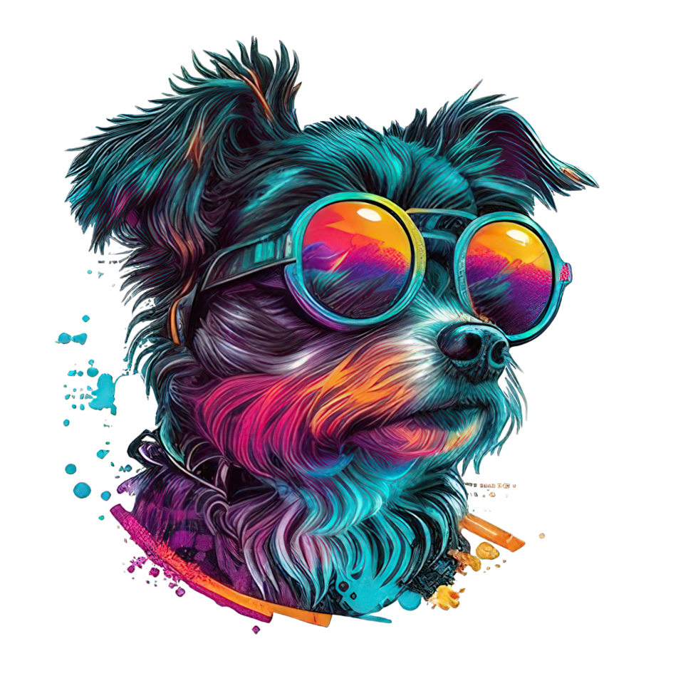 illustration graphic of colorful dog wearing sunglasses isolated good for icon, mascot, print, design element png