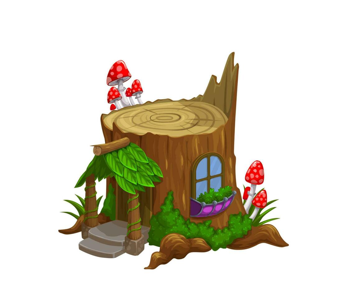 Gnome or dwarf house in tree stub cartoon vector