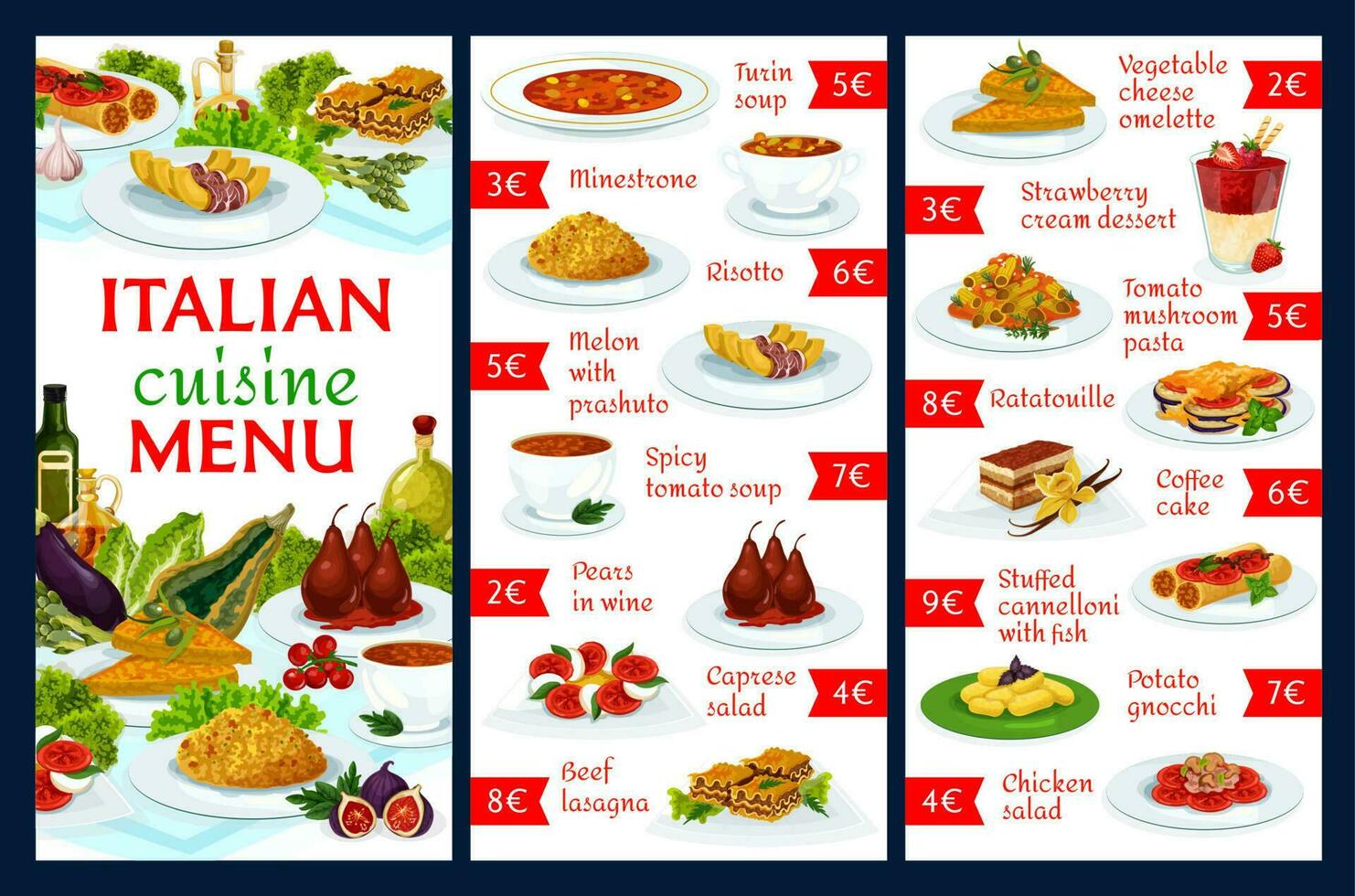 Italian cuisine vector menu template Italy food