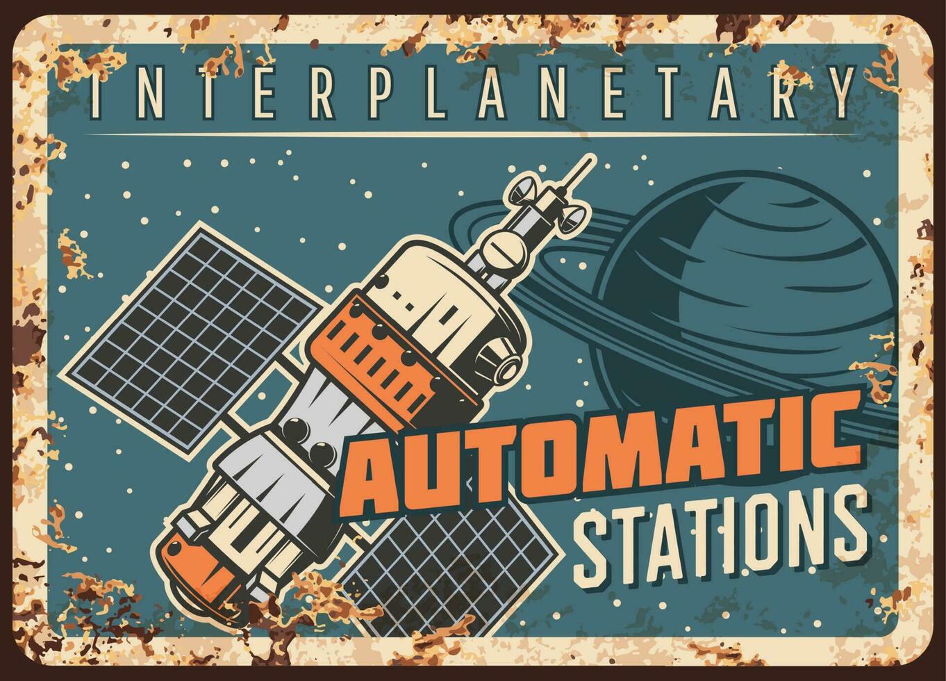 Space station vector rusty plate orbital satellite