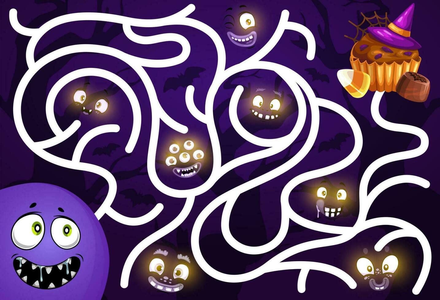 Kids find way game with creepy halloween monsters vector
