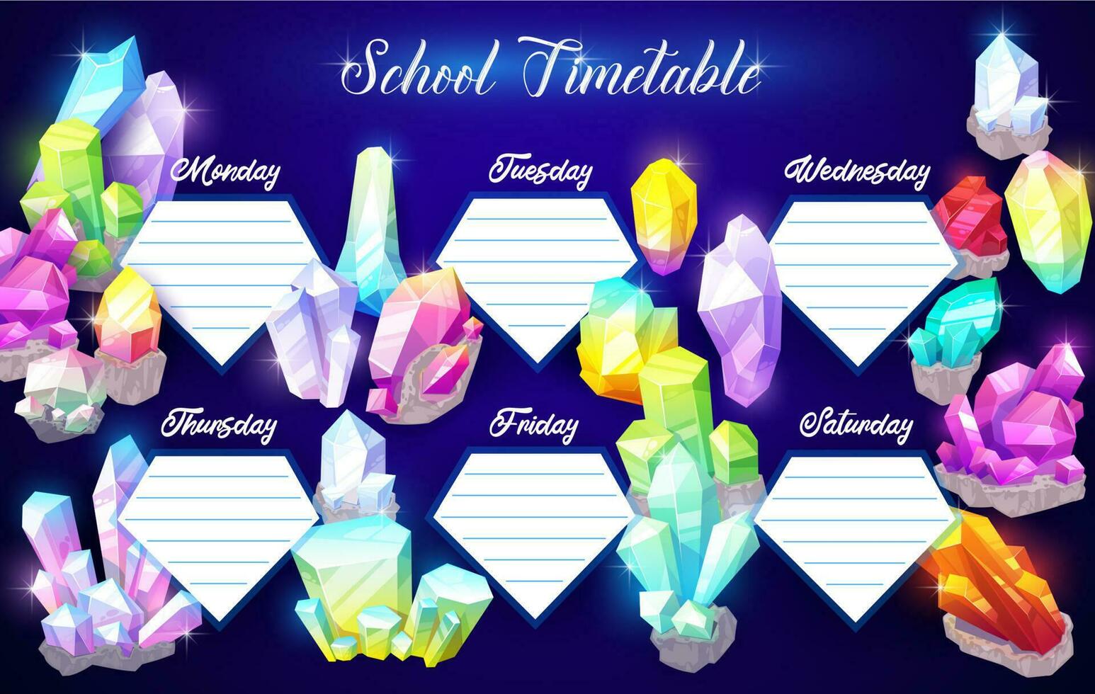 School timetable with gemstones or minerals vector