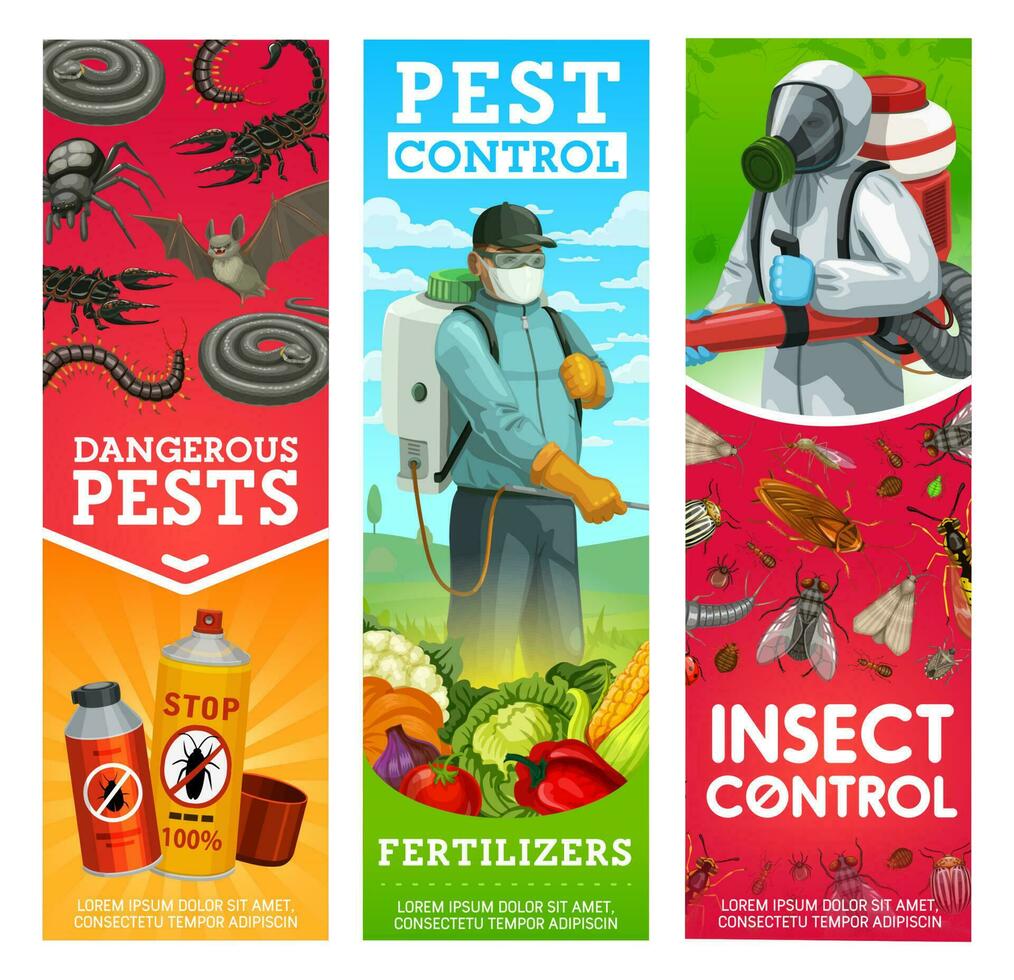 jardín parásito y insectos controlar vector pancartas