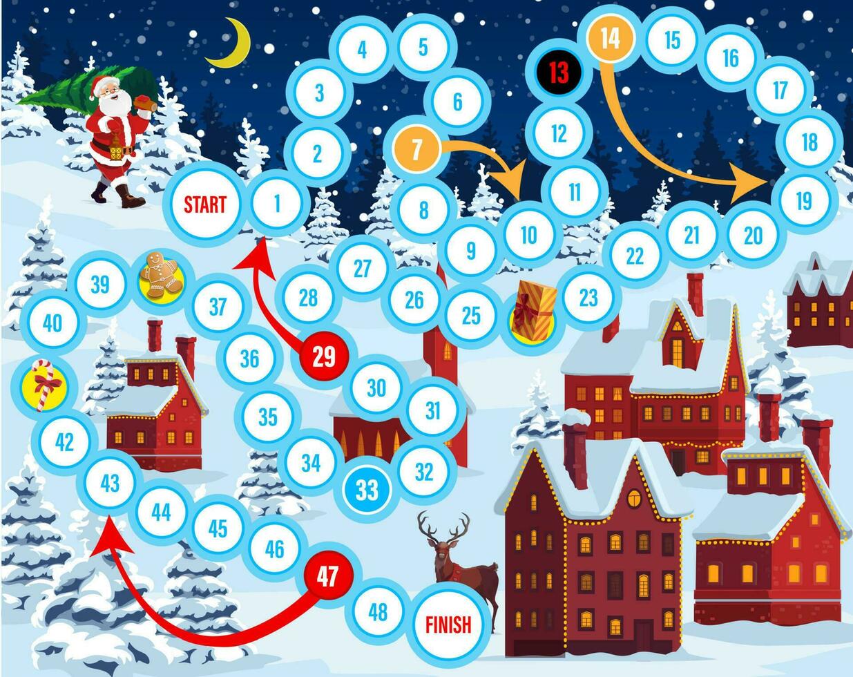 Christmas eve board game with Santa and houses vector