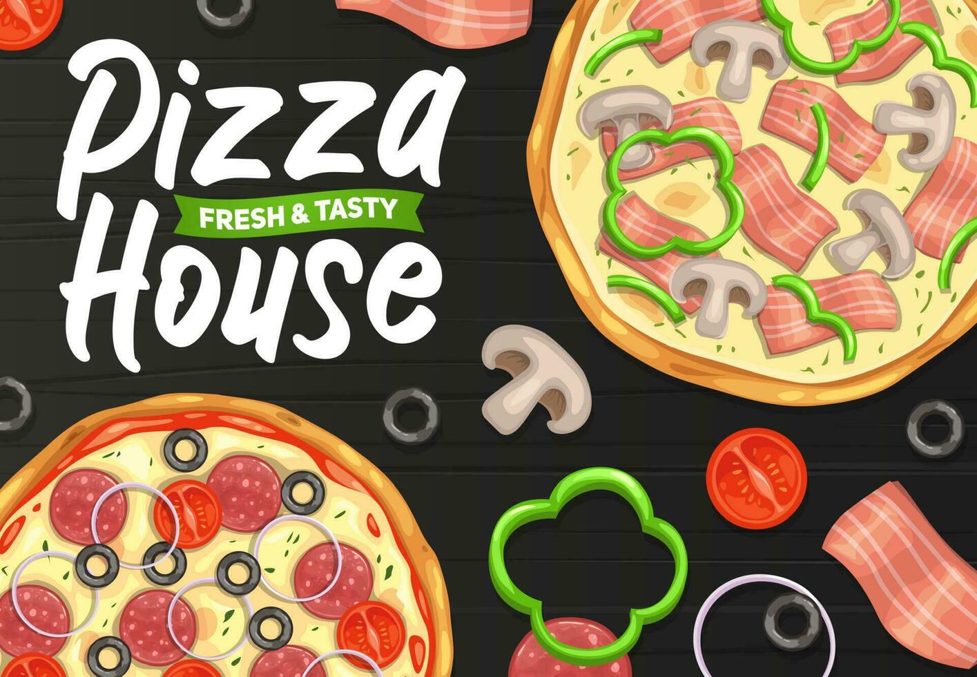 Pizza y pizzería, italiano restaurante, rápido comida vector