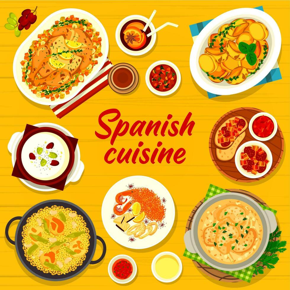 Spanish cuisine vector menu cover, Spain meals