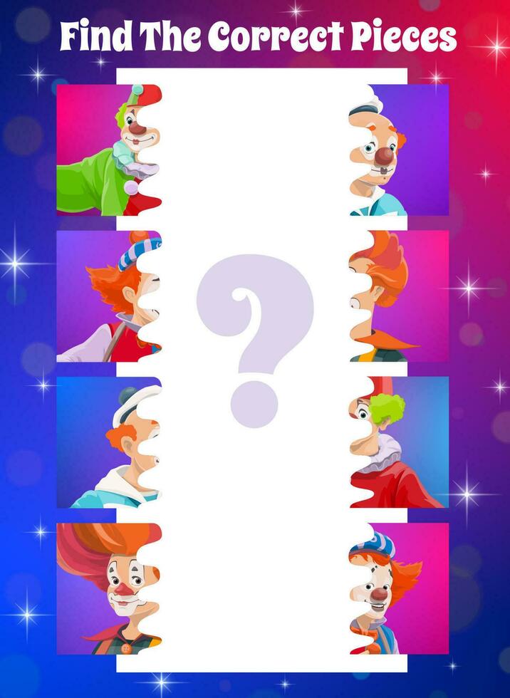 Kids game of find a correct circus clown pieces vector