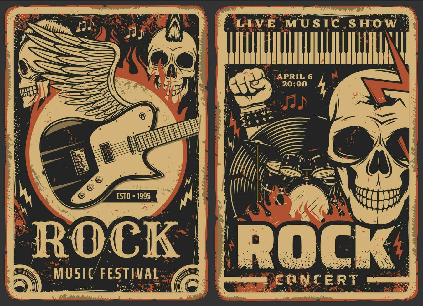 Rock music posters, concert, band fest, live music vector