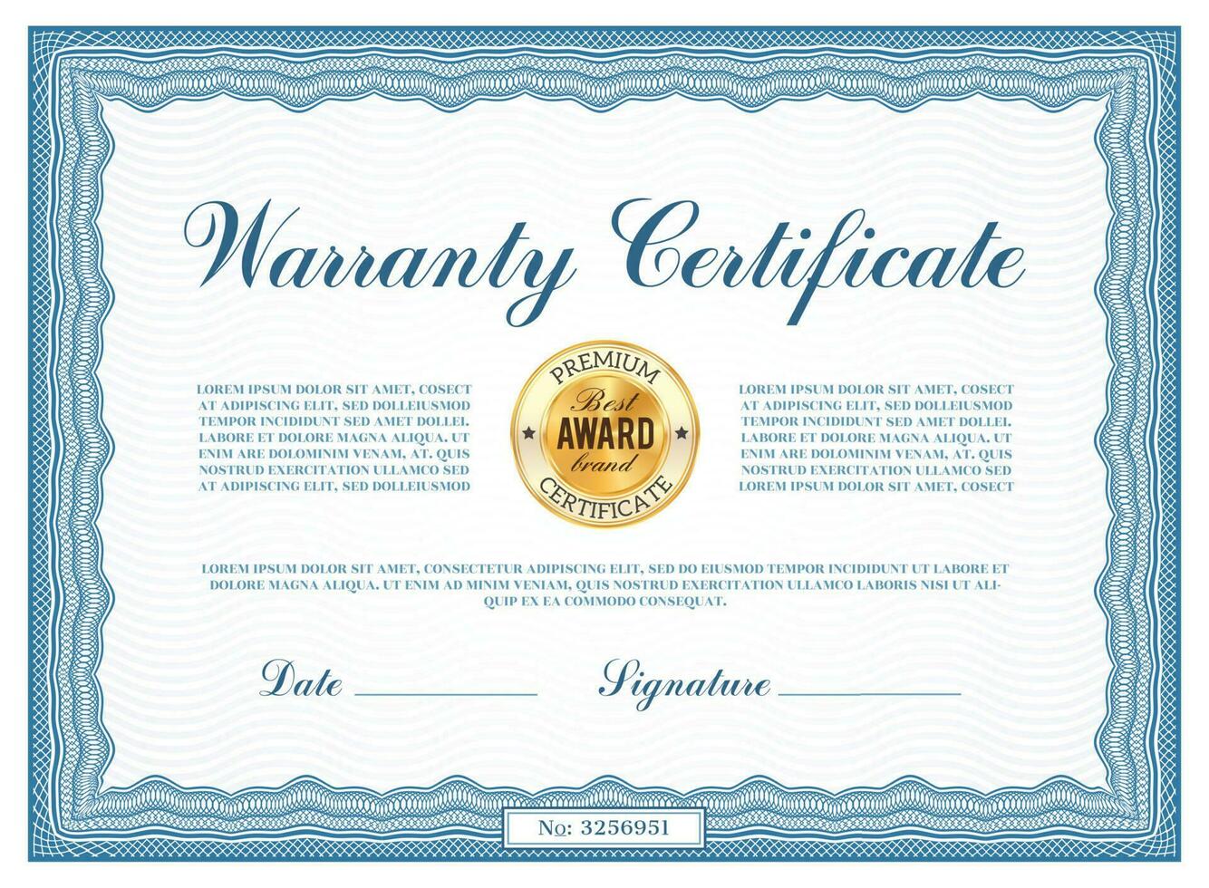 Warranty certificate vector template, frame blank