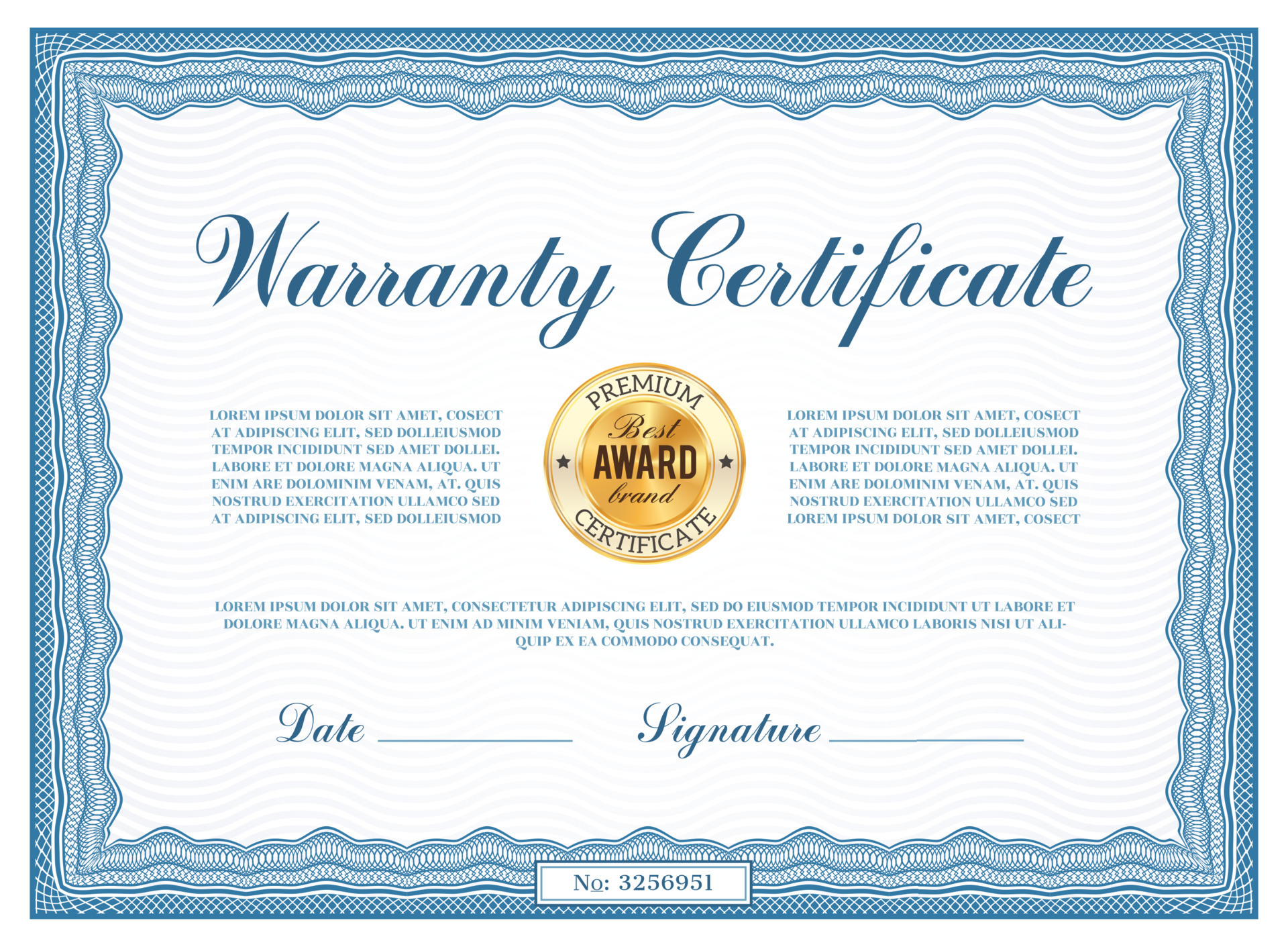 Warranty certificate vector template, frame blank 23840398 Vector Art