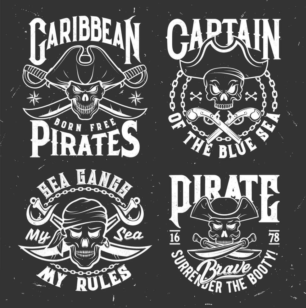 Pirates t-shirt prints, Merry Roger skull emblems vector