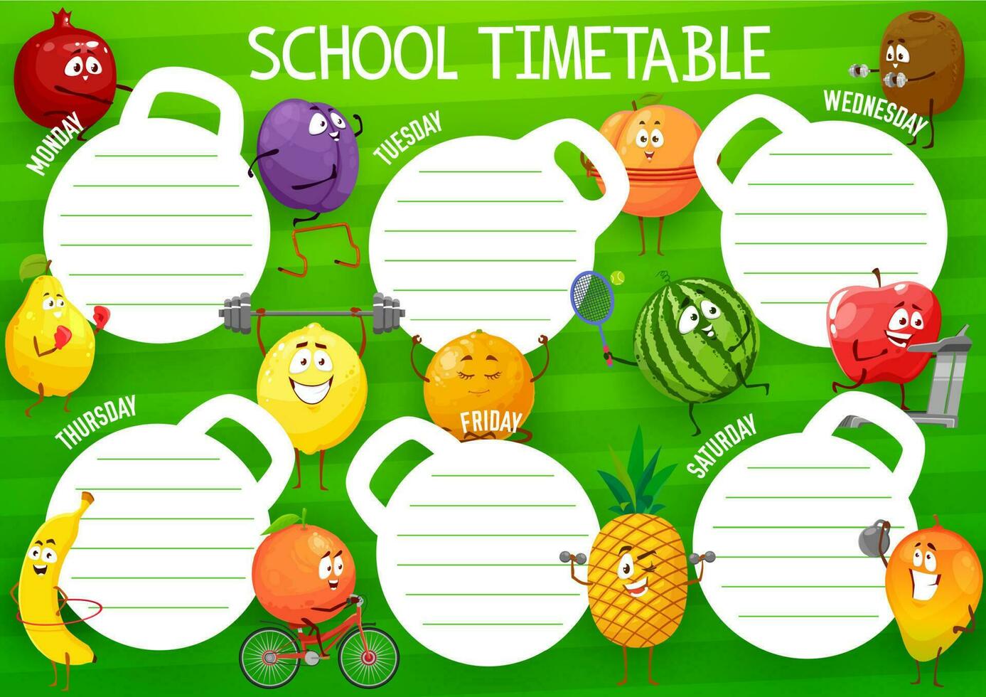 Education school timetable with cartoon fruits vector