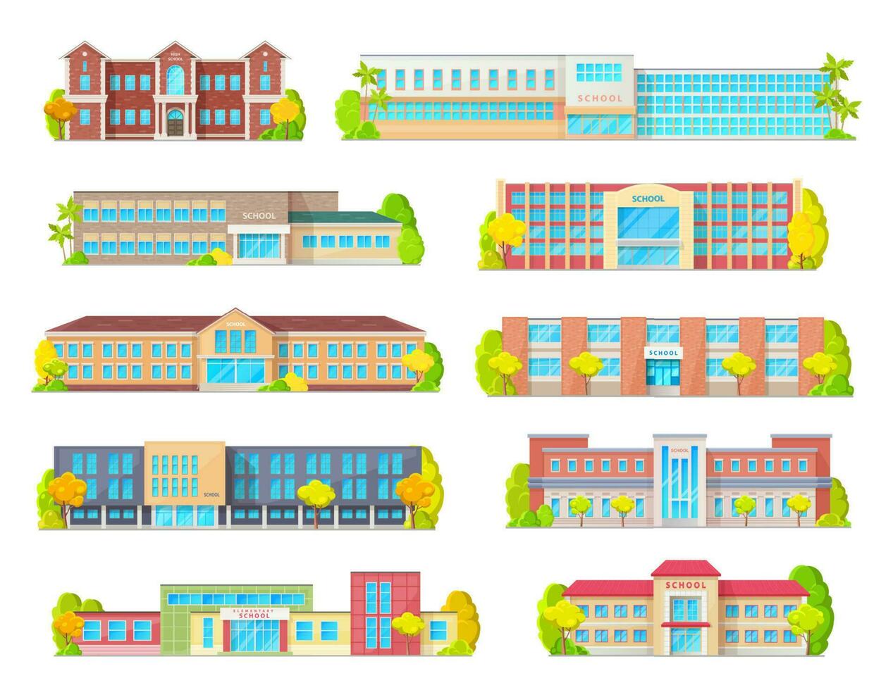 School education building isolated vector icons