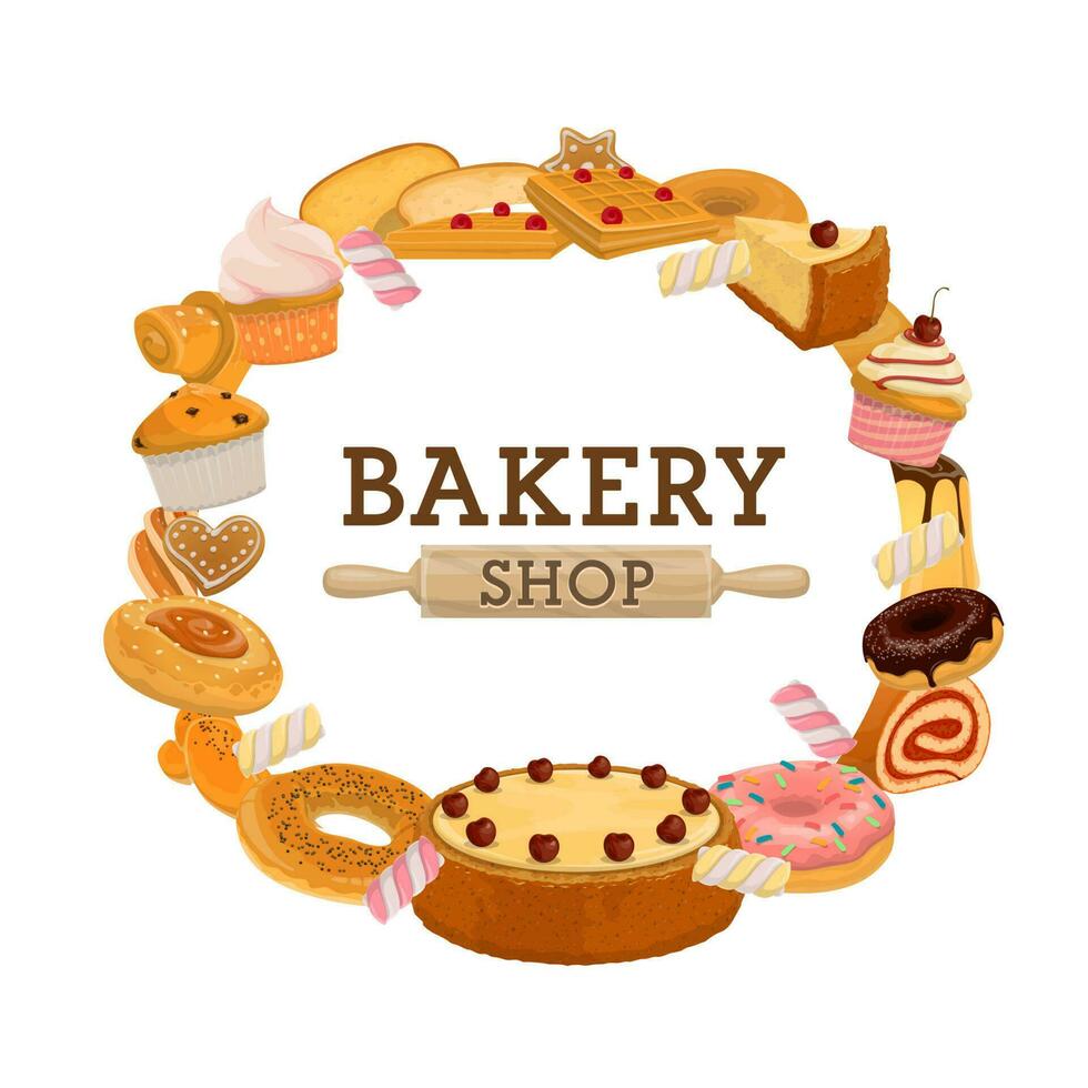 panadería tienda dulce Pastelería dibujos animados vector bandera