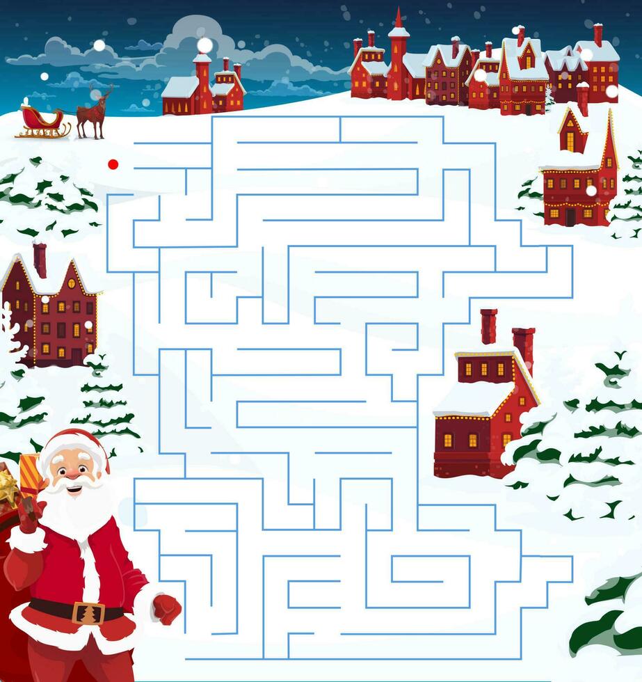 Child Christmas maze, labyrinth game template vector