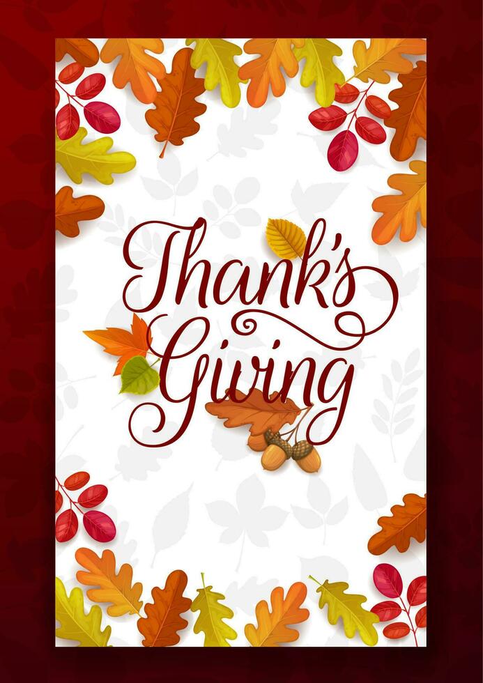 Thanks Giving vector greeting card fallen leaves