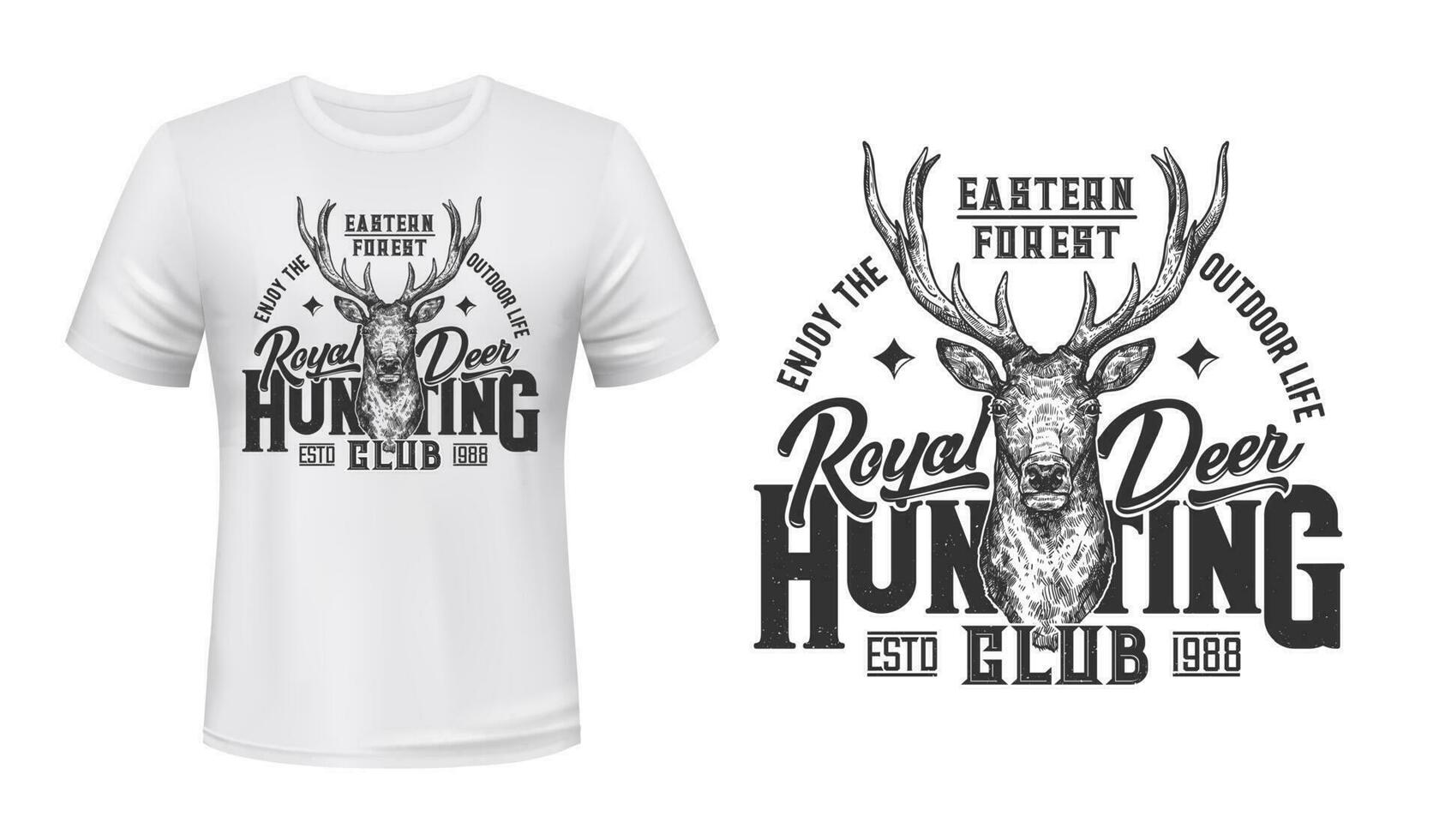 Tshirt print with sketch deer, reindeer mascot vector