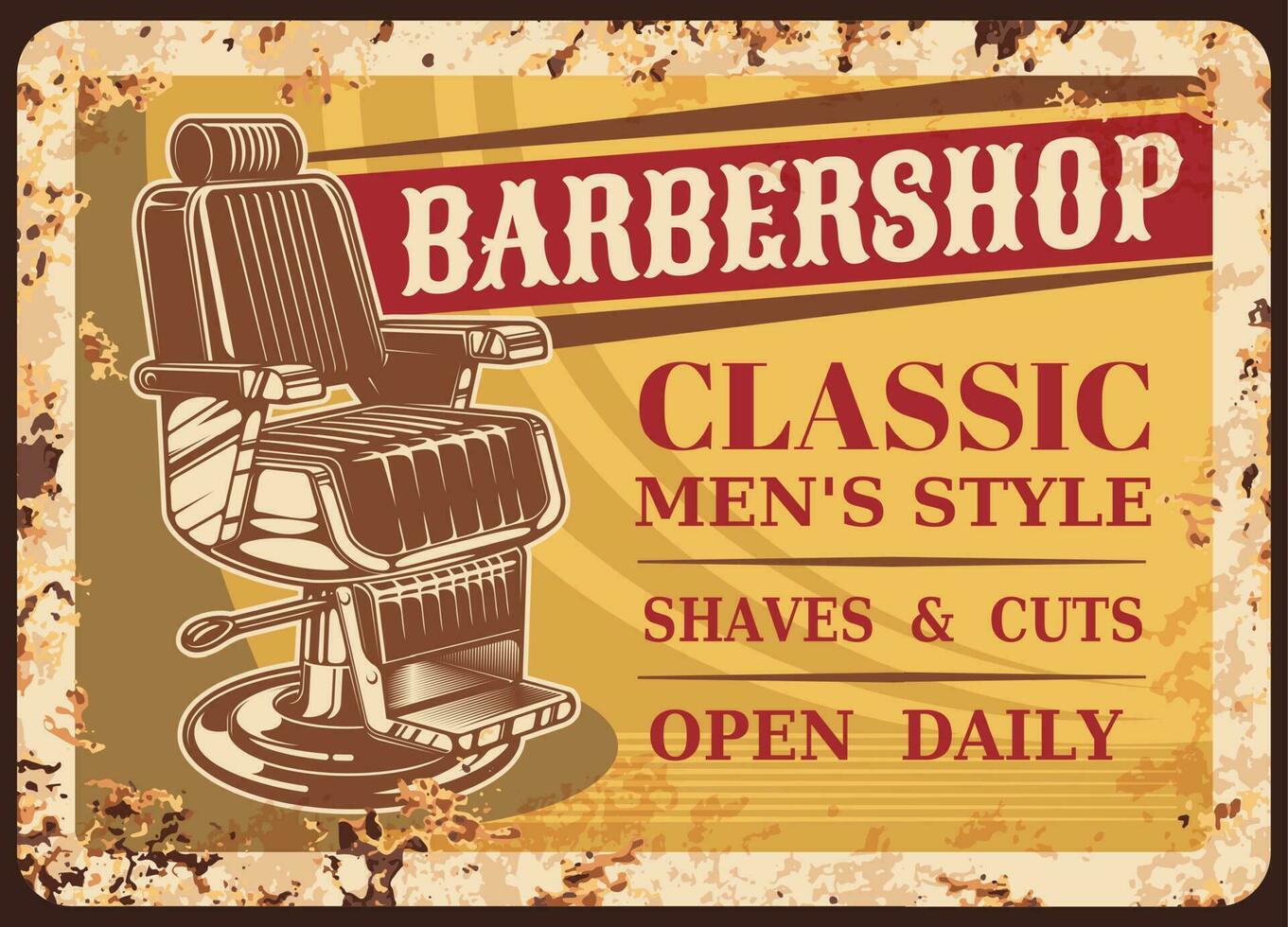 Barber shop metal rusty plate, barbershop poster vector