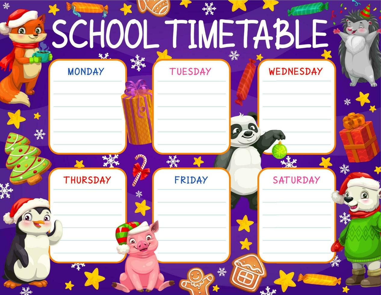 School timetable with Christmas gifts background vector