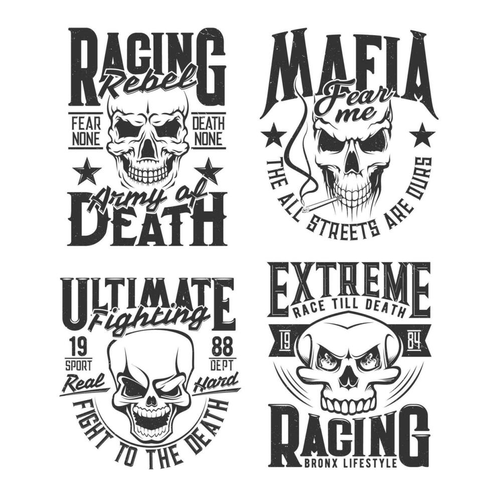 Danger skull t-shirt, apparel grunge vector prints