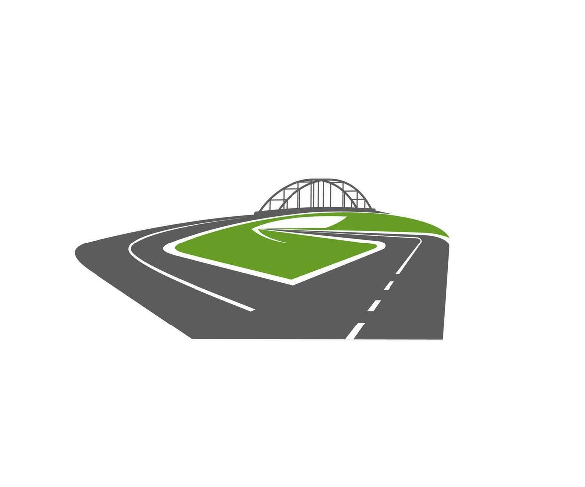 Highway with bridge and level junction vector icon