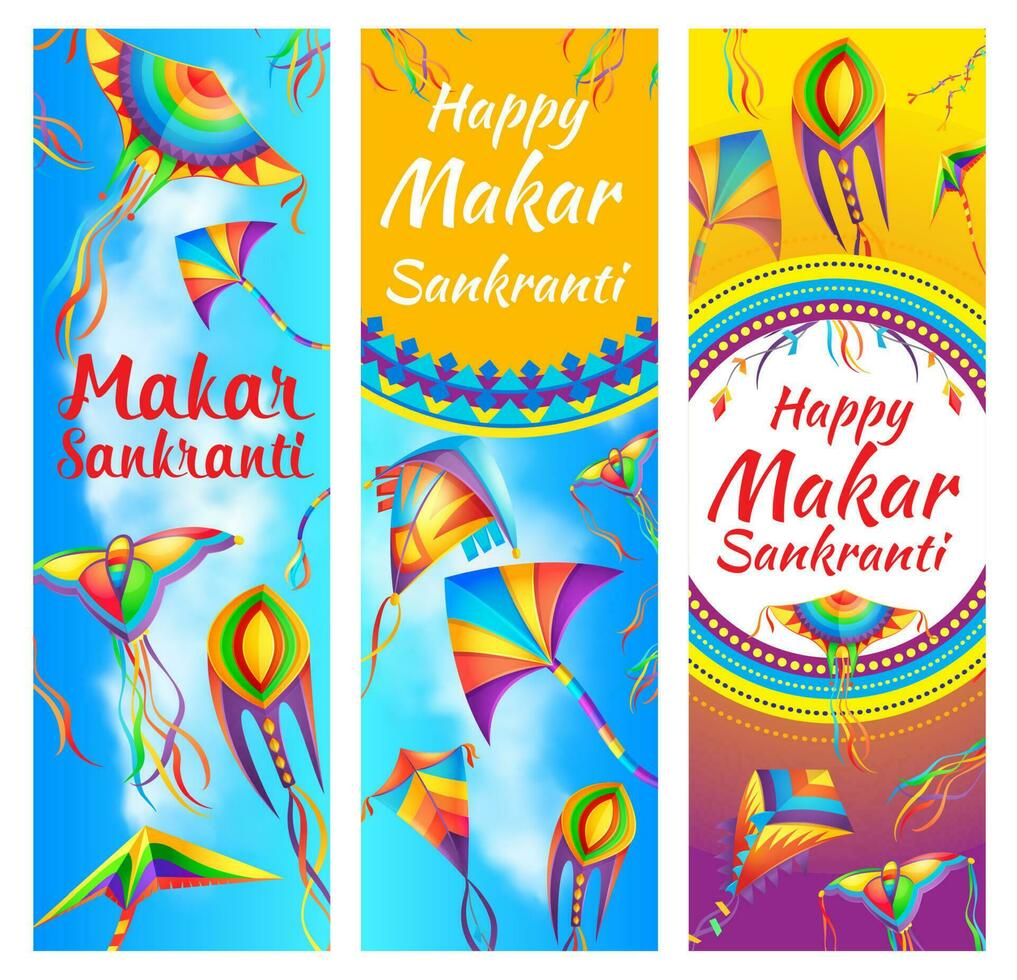 Indian Makar Sankranti holiday festival banners vector