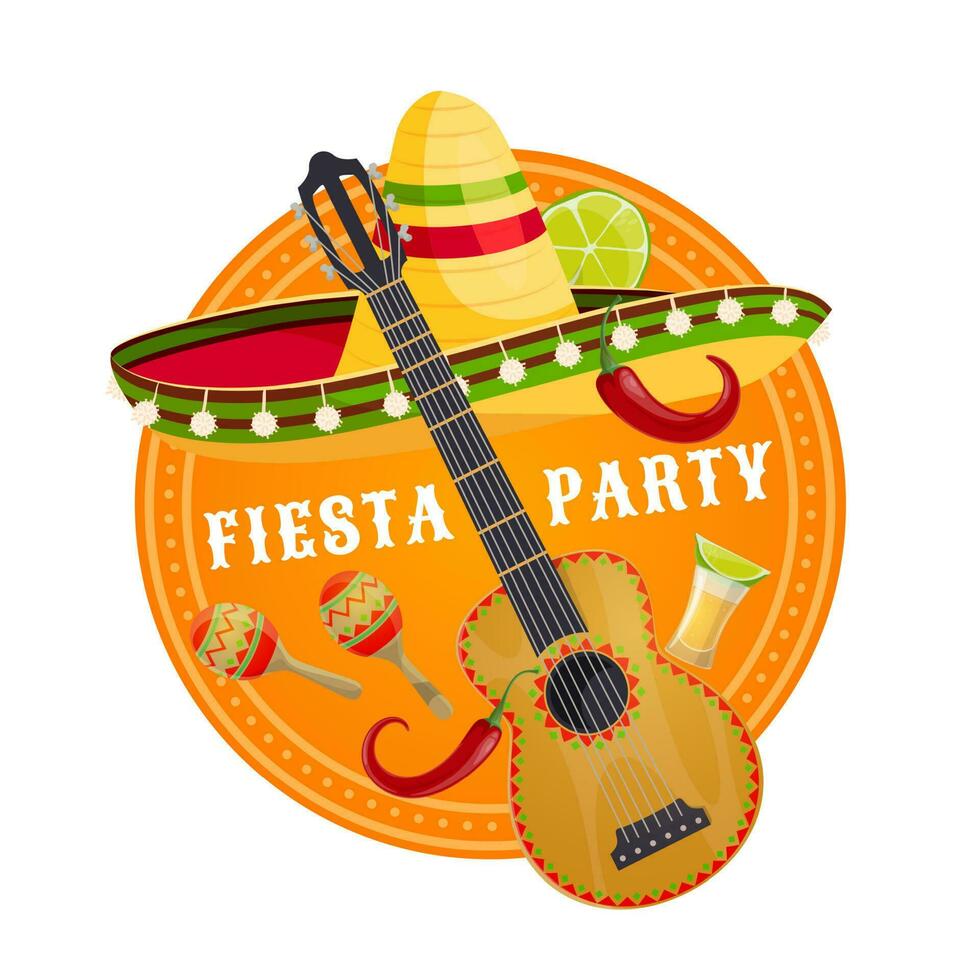 Mexican fiesta party sombrero and guitar vector