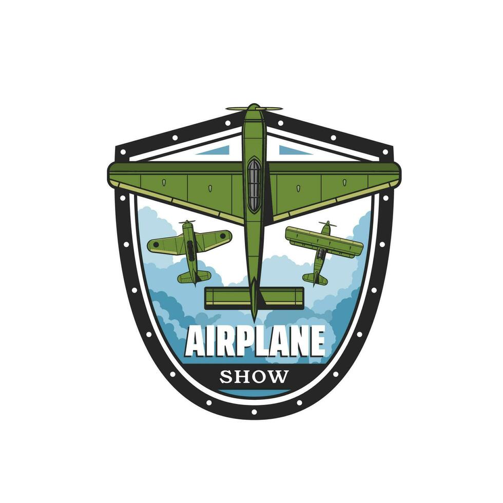 Airplane show icon, propeller planes and biplanes vector