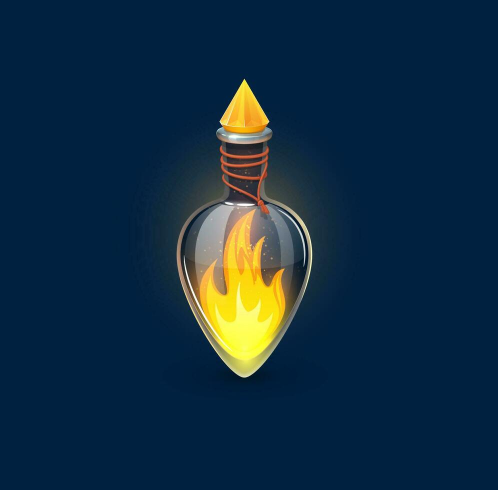 Witchcraft glass potion bottle with burning fire vector