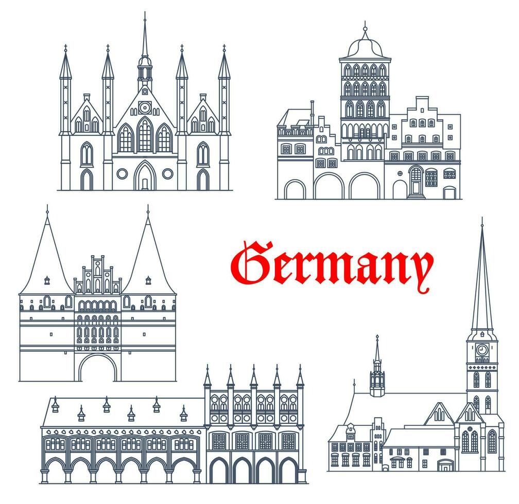 Germany architecture buildings, landmarks, Lubeck vector