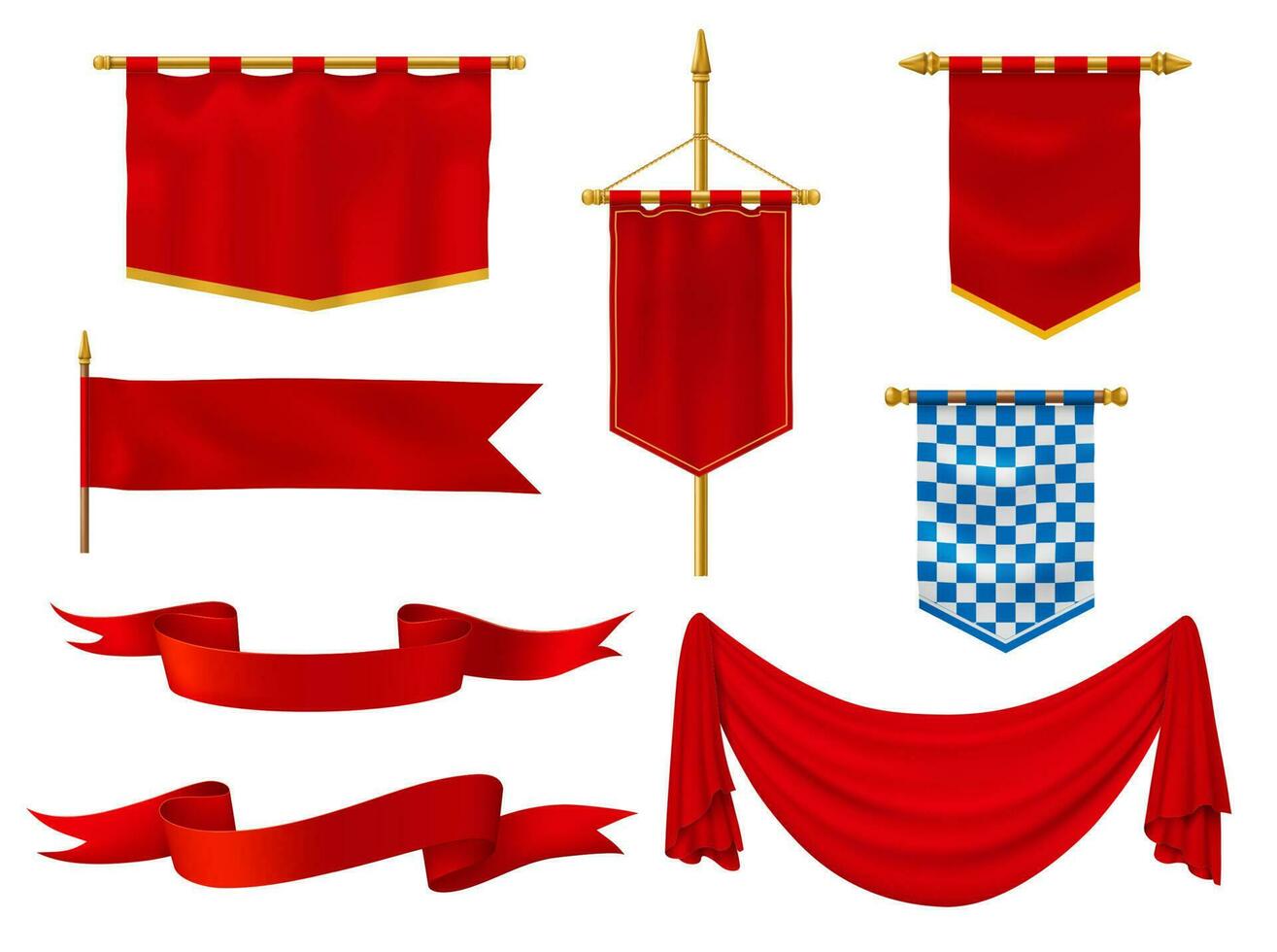 medieval banderas y pancartas real vector rojo tela