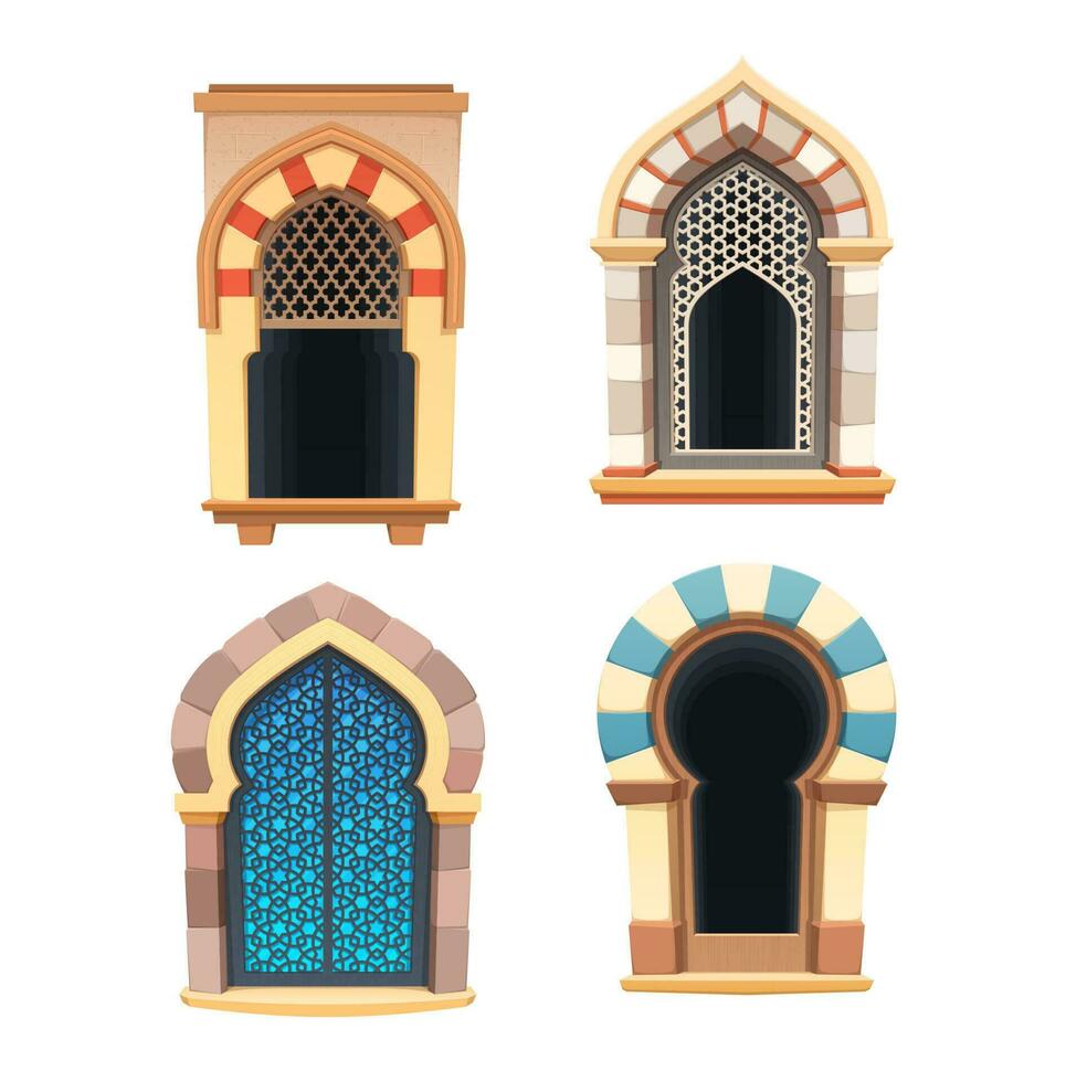 Windows of arabian castle or fortress interior vector