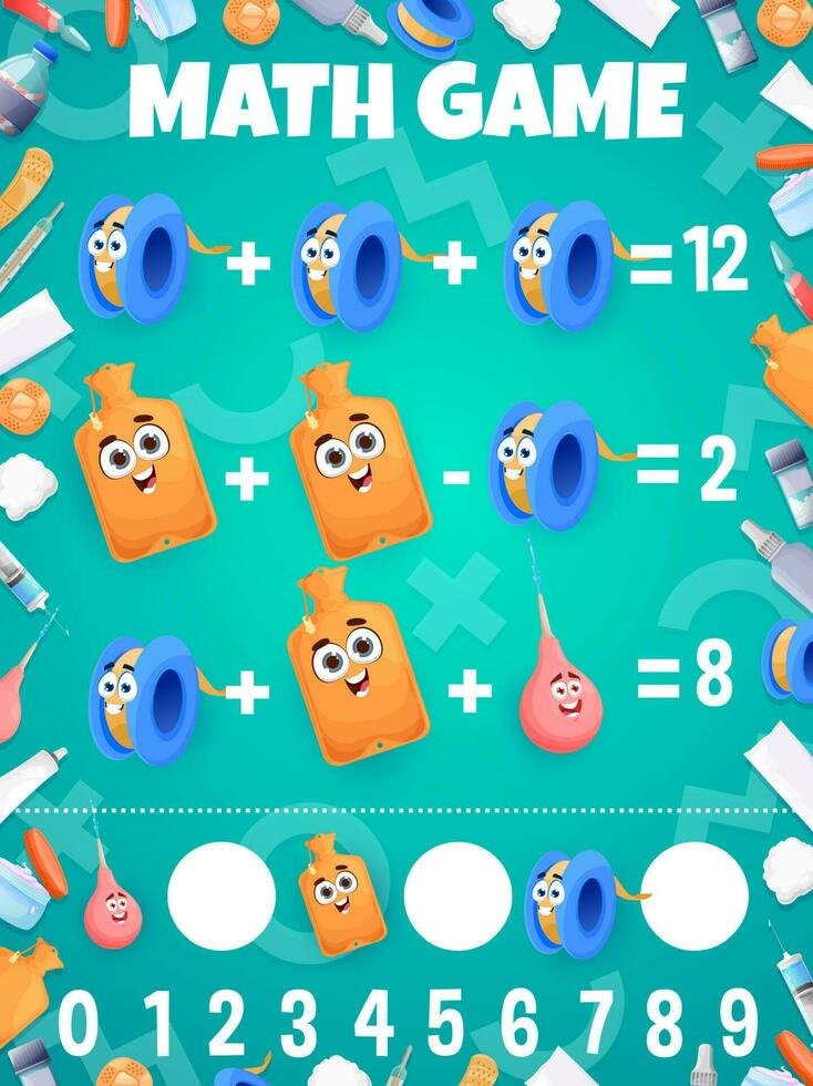 matemáticas juego hoja de cálculo dibujos animados adhesivo parche, enema vector