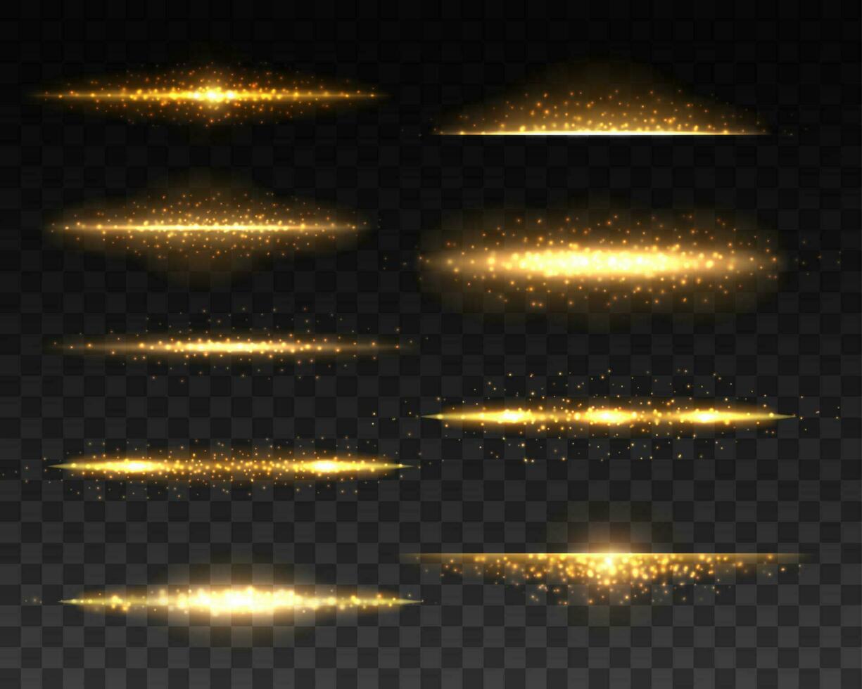 Gold glowing lines with light effects, vector