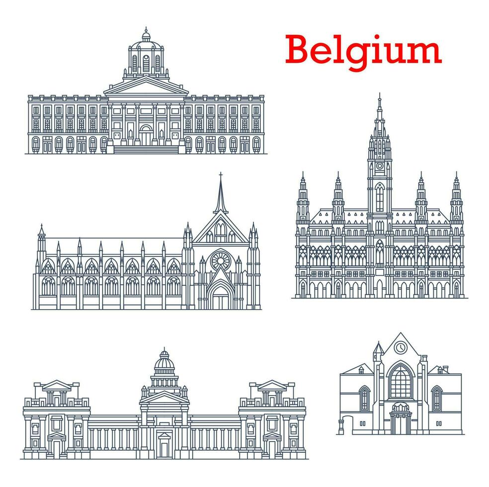 Belgium landmarks, buildings architecture Brussels vector