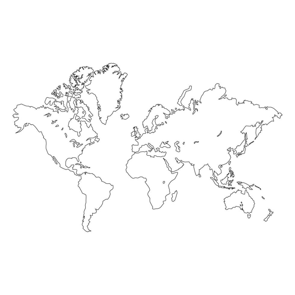 Outline of a detailed world map isolated on white background. All parts of the world with a detailed edge. Vector EPS10.