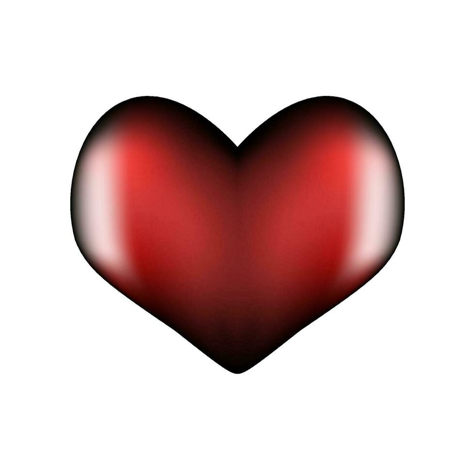 Dark red heart 3d. Symbol of love and fidelity for Valentine's Day. Realistic symmetrical shape with highlights on the edges. Vector illustration.