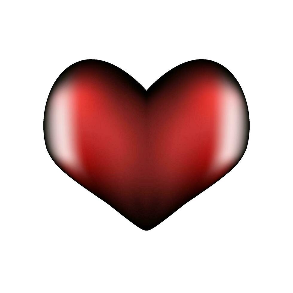 Dark red heart 3d. Symbol of love and fidelity for Valentine's Day. Realistic symmetrical shape with highlights on the edges. Vector illustration.